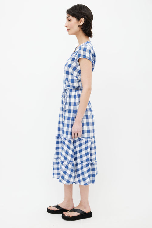 Reformation Blue 
White Linen Gingham Wrap Dress