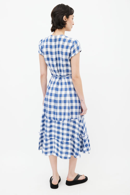 Reformation Blue 
White Linen Gingham Wrap Dress