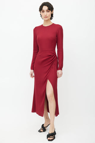 Reformation Burgundy Long Sleeve Midi Dress