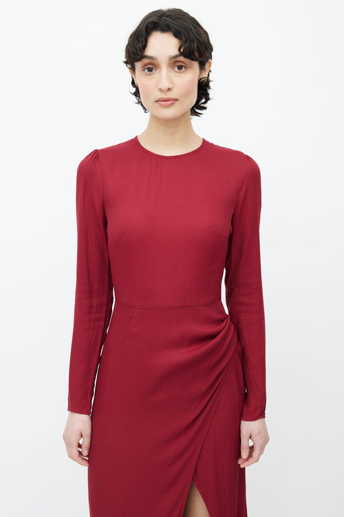 Reformation Burgundy Long Sleeve Midi Dress