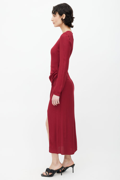 Reformation Burgundy Long Sleeve Midi Dress