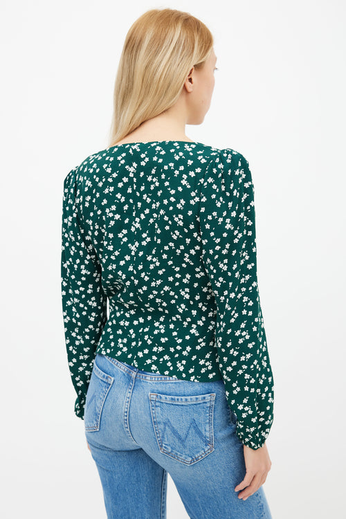 Reformation Green 
Cream Nell Floral V-Neck Blouse