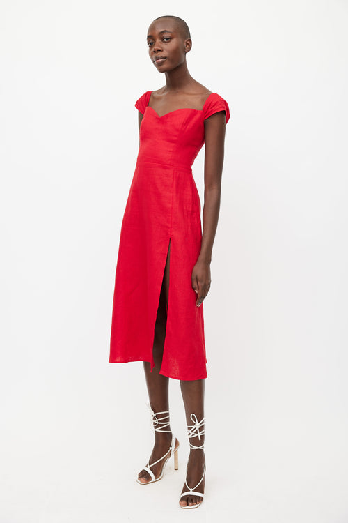 Reformation Red Smocked Linen Dress