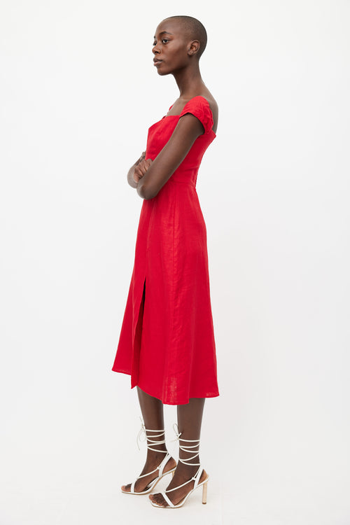 Reformation Red Smocked Linen Dress