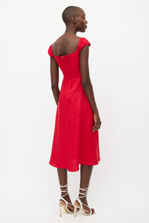 Reformation Red Smocked Linen Dress