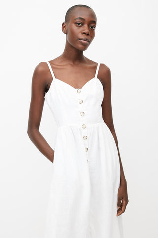 Reformation White Linen Button-Up Shoulder Strap Dress