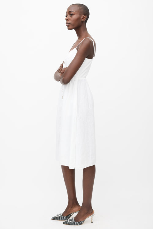 Reformation White Linen Button-Up Shoulder Strap Dress