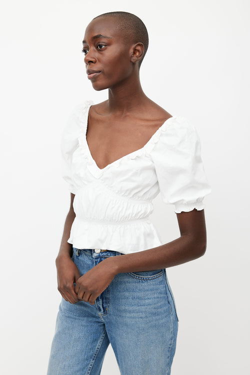 Reformation White Ruffled Off The Shoulder Top