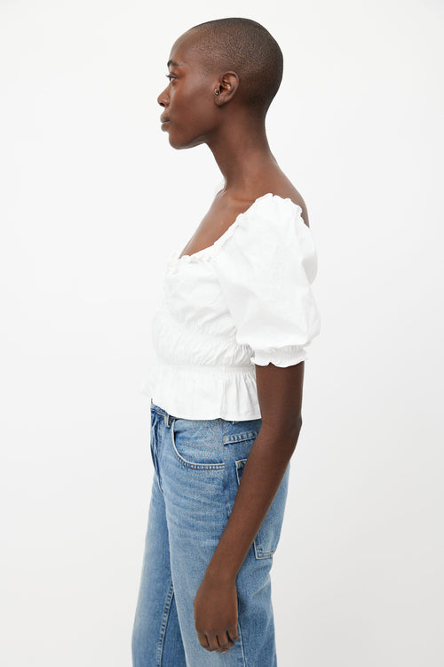 Reformation White Ruffled Off The Shoulder Top