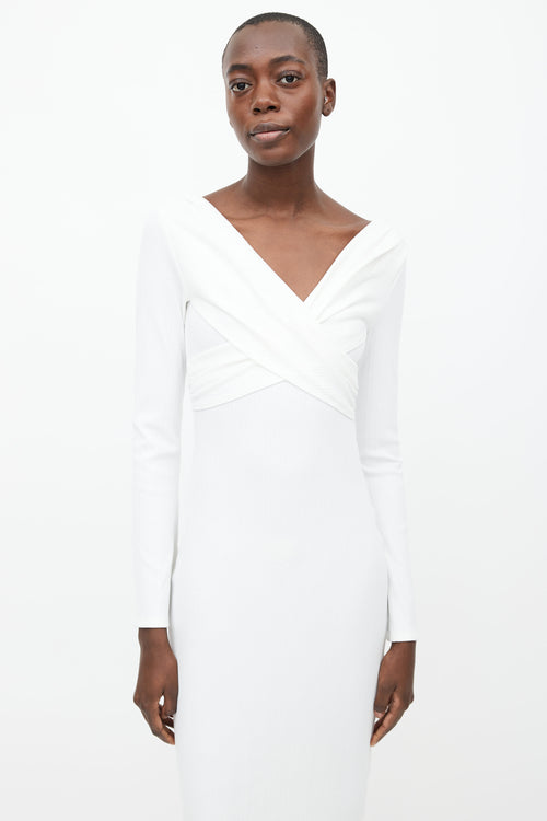 Reformation White Ribbed Knit Long Dress