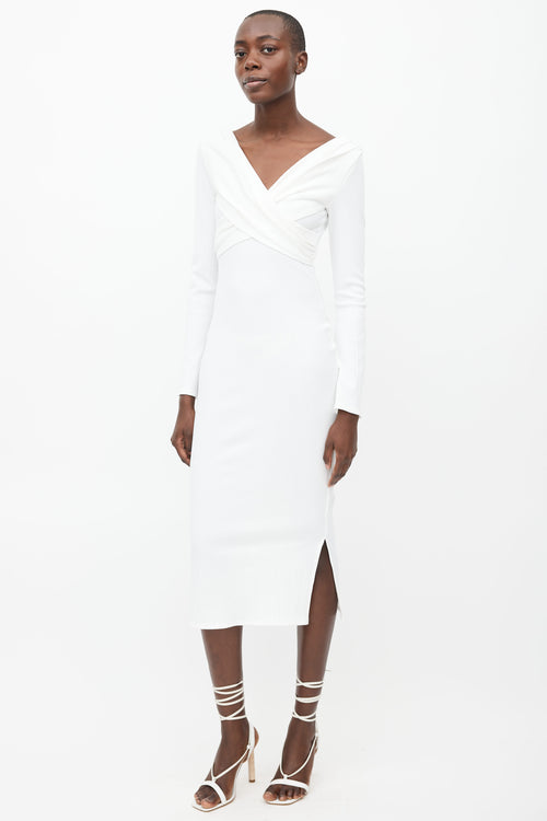 Reformation White Ribbed Knit Long Dress