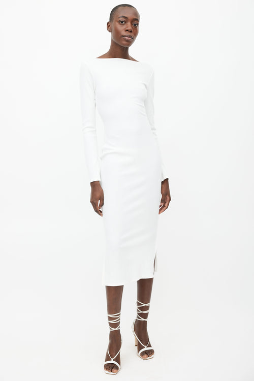 Reformation White Ribbed Knit Long Dress