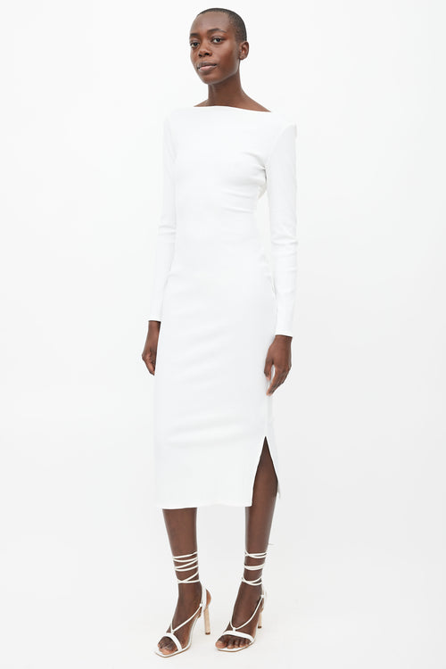 Reformation White Ribbed Knit Long Dress