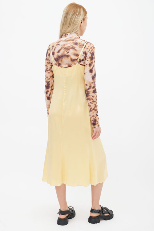 Reformation Yellow Silk V-Neck Slit Dress