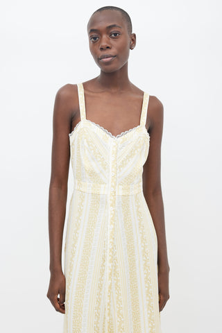 Reformation Yellow 
White Printed Floral Lace Trim Dress