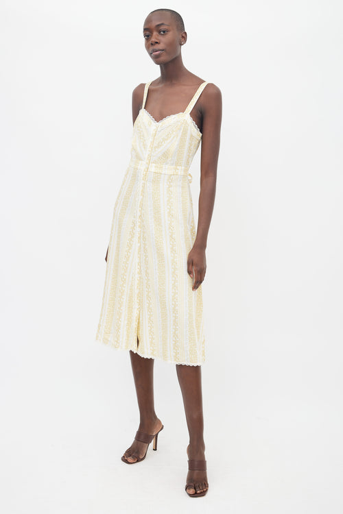 Reformation Yellow 
White Printed Floral Lace Trim Dress