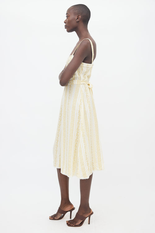 Reformation Yellow 
White Printed Floral Lace Trim Dress