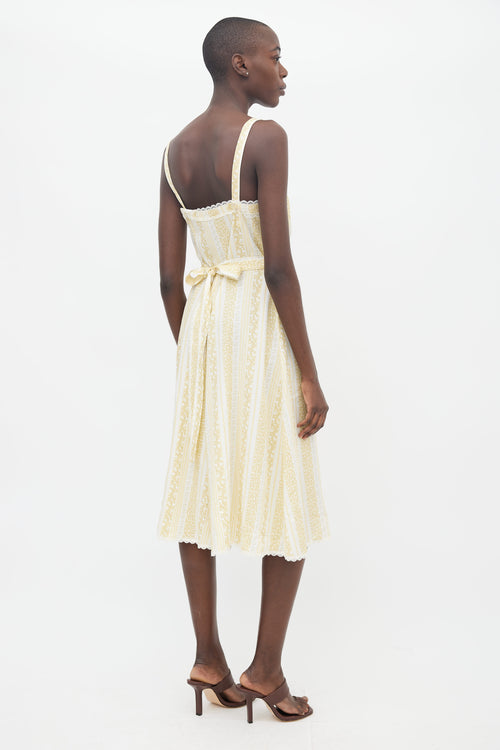 Reformation Yellow 
White Printed Floral Lace Trim Dress