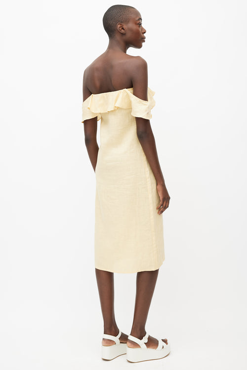 Reformation Yellow Linen Ruffle Off Shoulder Dress