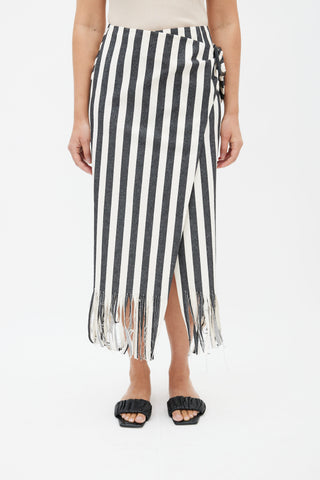 Rejina Pyo Black 
Cream Fringe Wrap Skirt