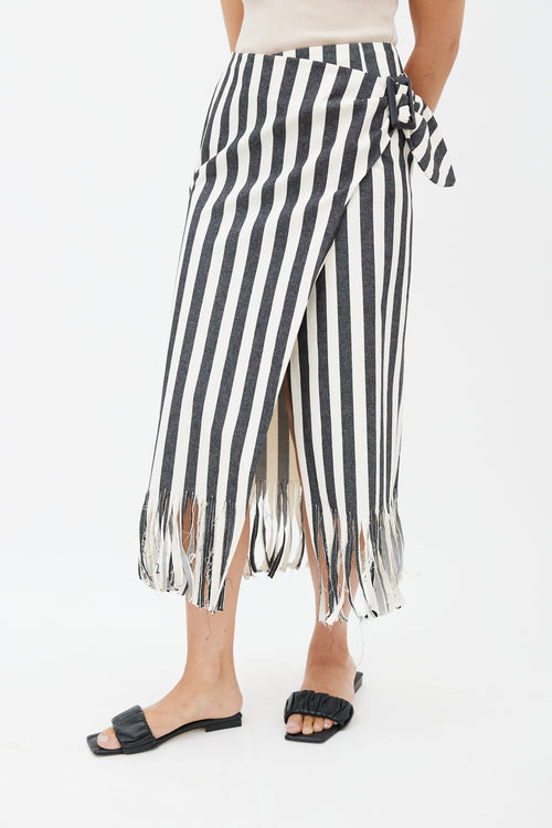 Rejina Pyo Black 
Cream Fringe Wrap Skirt