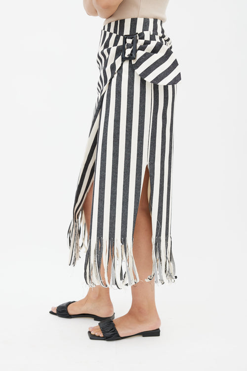 Rejina Pyo Black 
Cream Fringe Wrap Skirt