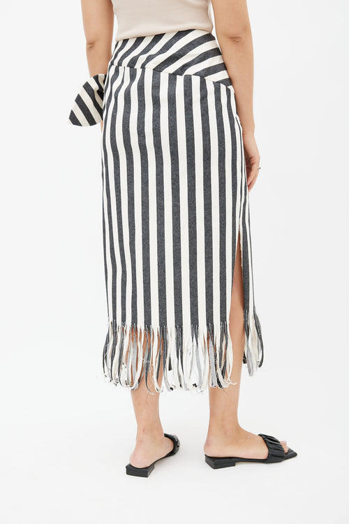 Rejina Pyo Black 
Cream Fringe Wrap Skirt