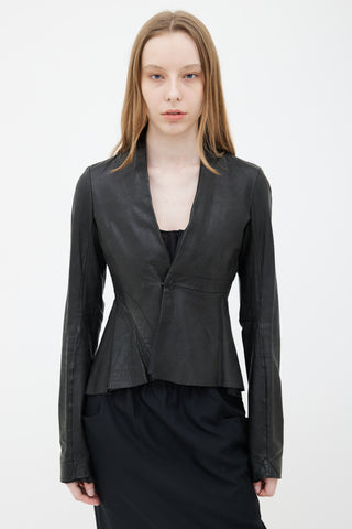 Rick Owens Black Leather Asymmetrical  Jacket