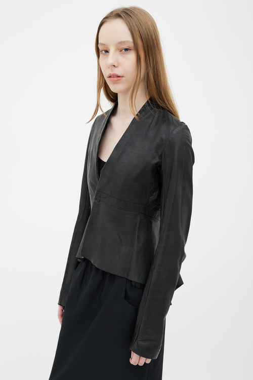 Rick Owens Black Leather Asymmetrical  Jacket