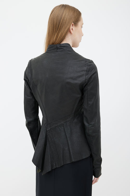 Rick Owens Black Leather Asymmetrical  Jacket