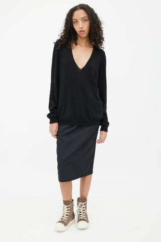 Rick Owens Black V-Neck Cashmere Sweater