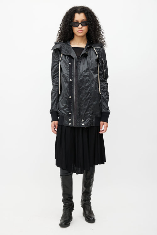 Rick Owens Drkshdw Black Hooded Full Zip Long Jacket