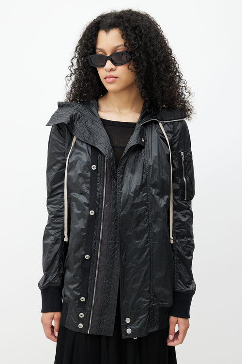 Rick Owens Drkshdw Black Hooded Full Zip Long Jacket