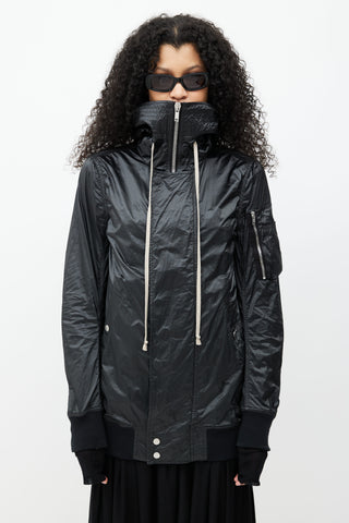 Rick Owens Drkshdw Black Hooded Full Zip Long Jacket