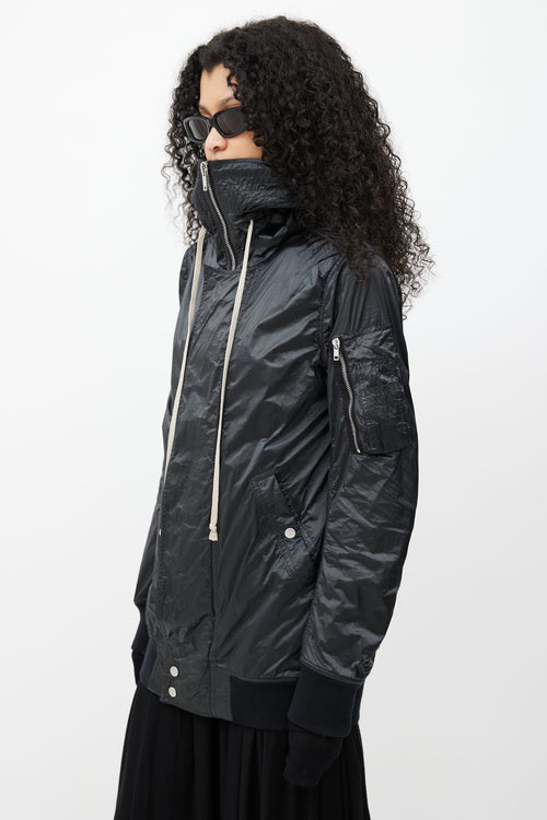 Rick Owens Drkshdw Black Hooded Full Zip Long Jacket