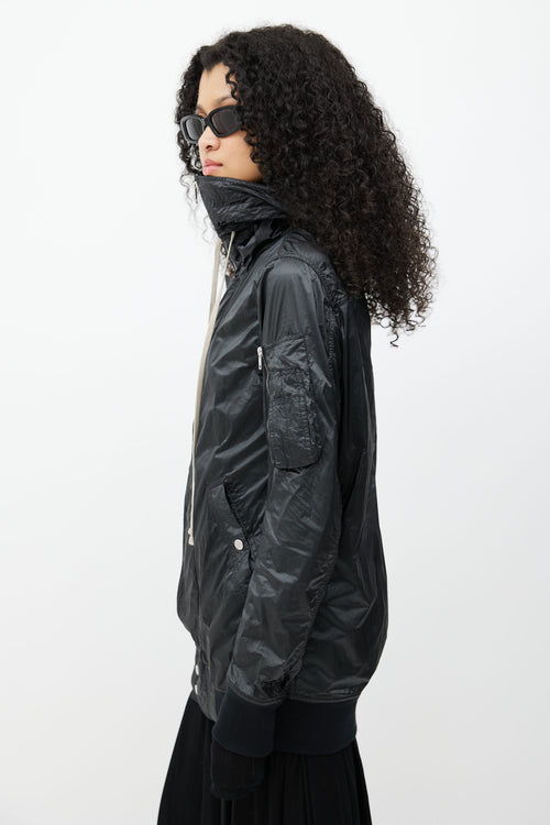 Rick Owens Drkshdw Black Hooded Full Zip Long Jacket