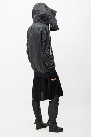 Rick Owens Drkshdw Black Hooded Full Zip Long Jacket