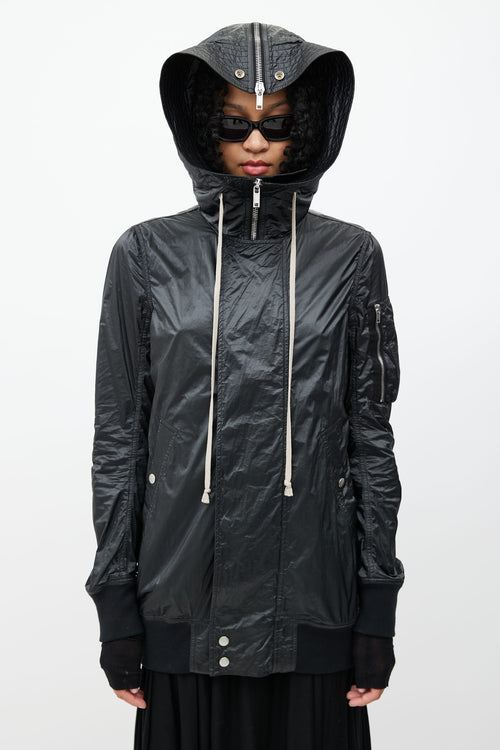 Rick Owens Drkshdw Black Hooded Full Zip Long Jacket