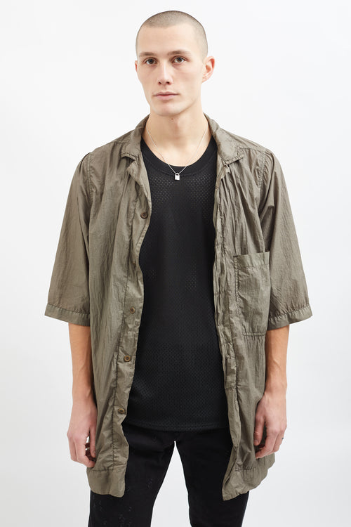 Rick Owens Green Wrinkle Short Sleeve Long Shirt