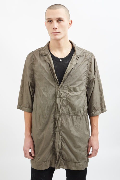 Rick Owens Green Wrinkle Short Sleeve Long Shirt