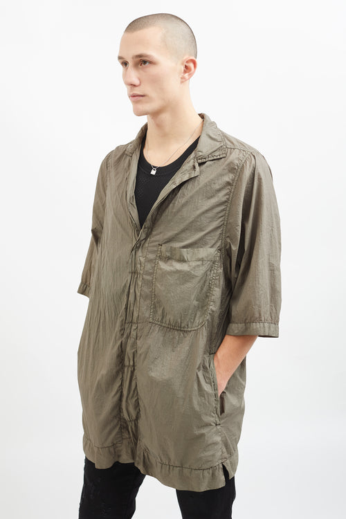 Rick Owens Green Wrinkle Short Sleeve Long Shirt