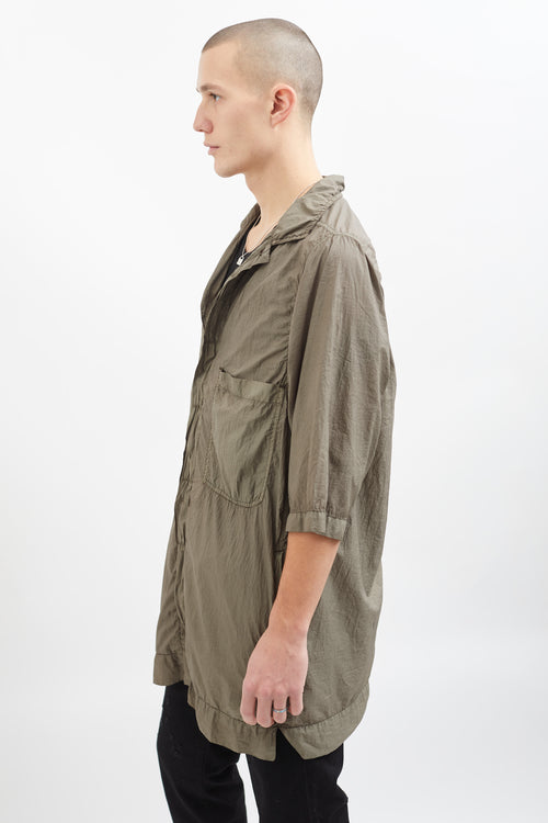 Rick Owens Green Wrinkle Short Sleeve Long Shirt