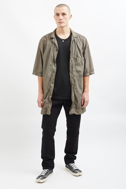 Rick Owens Green Wrinkle Short Sleeve Long Shirt