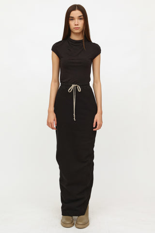 Rick Owens Black Cotton Drawstring Maxi Skirt