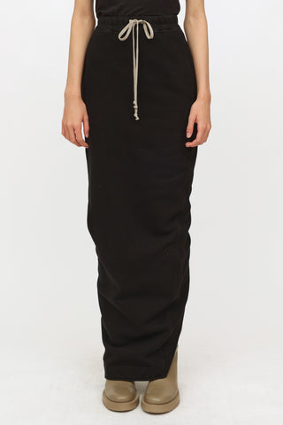 Rick Owens Black Cotton Drawstring Maxi Skirt