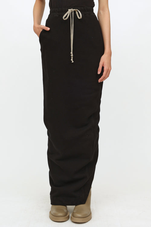 Rick Owens Black Cotton Drawstring Maxi Skirt