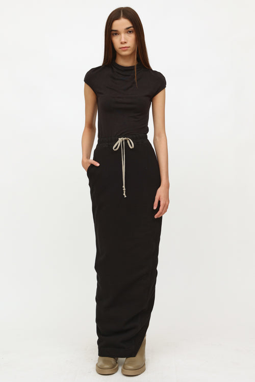 Rick Owens Black Cotton Drawstring Maxi Skirt