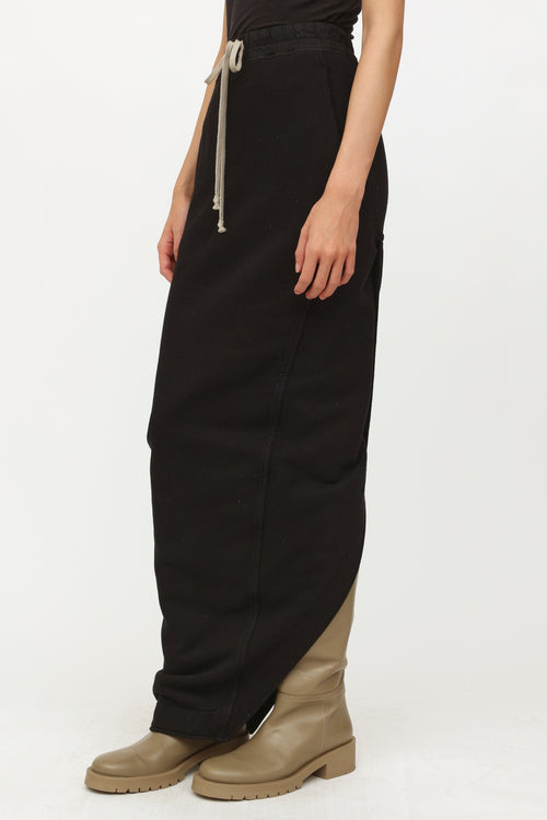 Rick Owens Black Cotton Drawstring Maxi Skirt