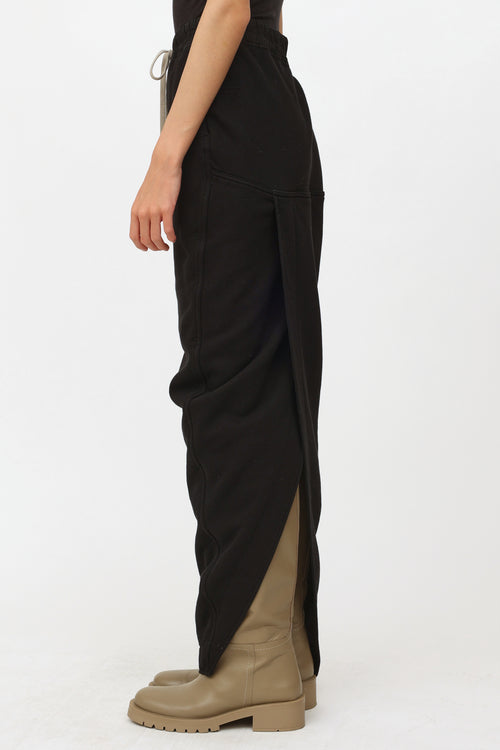 Rick Owens Black Cotton Drawstring Maxi Skirt