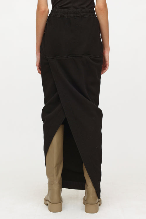 Rick Owens Black Cotton Drawstring Maxi Skirt